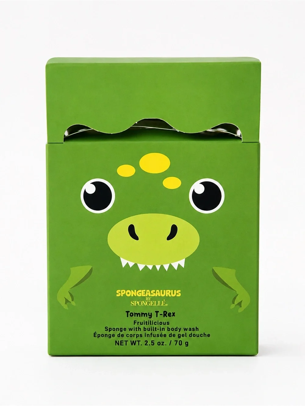 Spongelle Green Tommy T-Rex Sponge with Yellow Accents